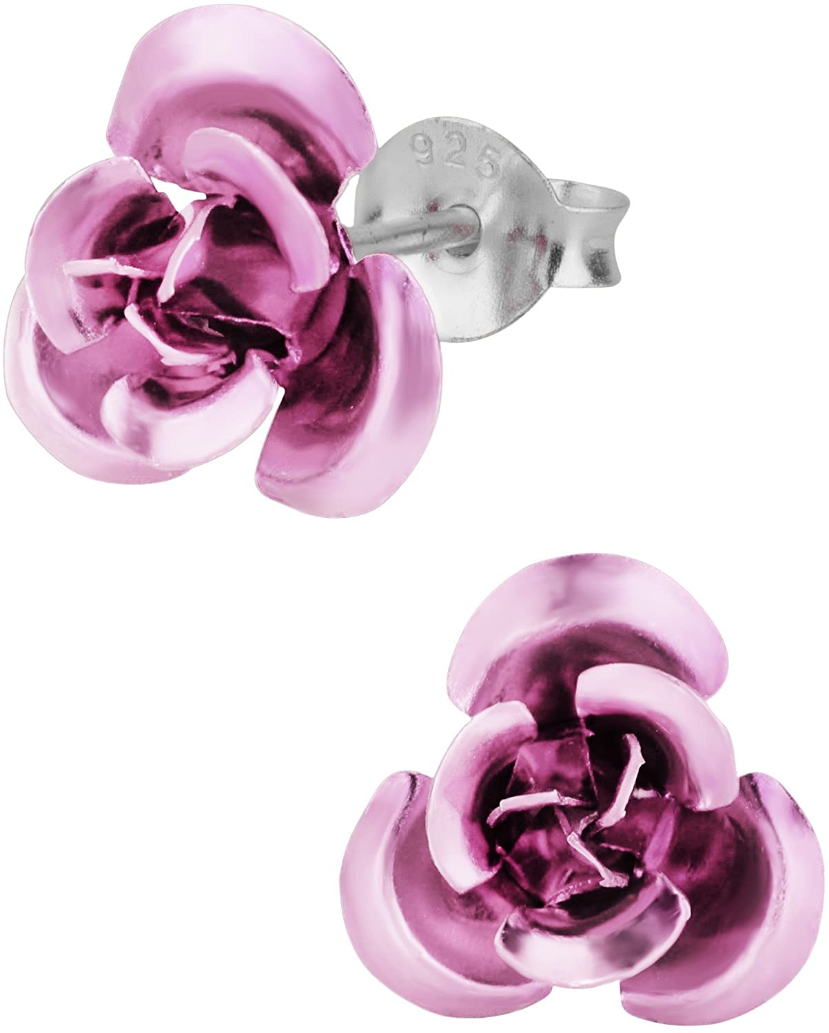 Hypoallergenic Sterling Silver Lavender Rose Stud Earrings for Kids (Nickel Free)