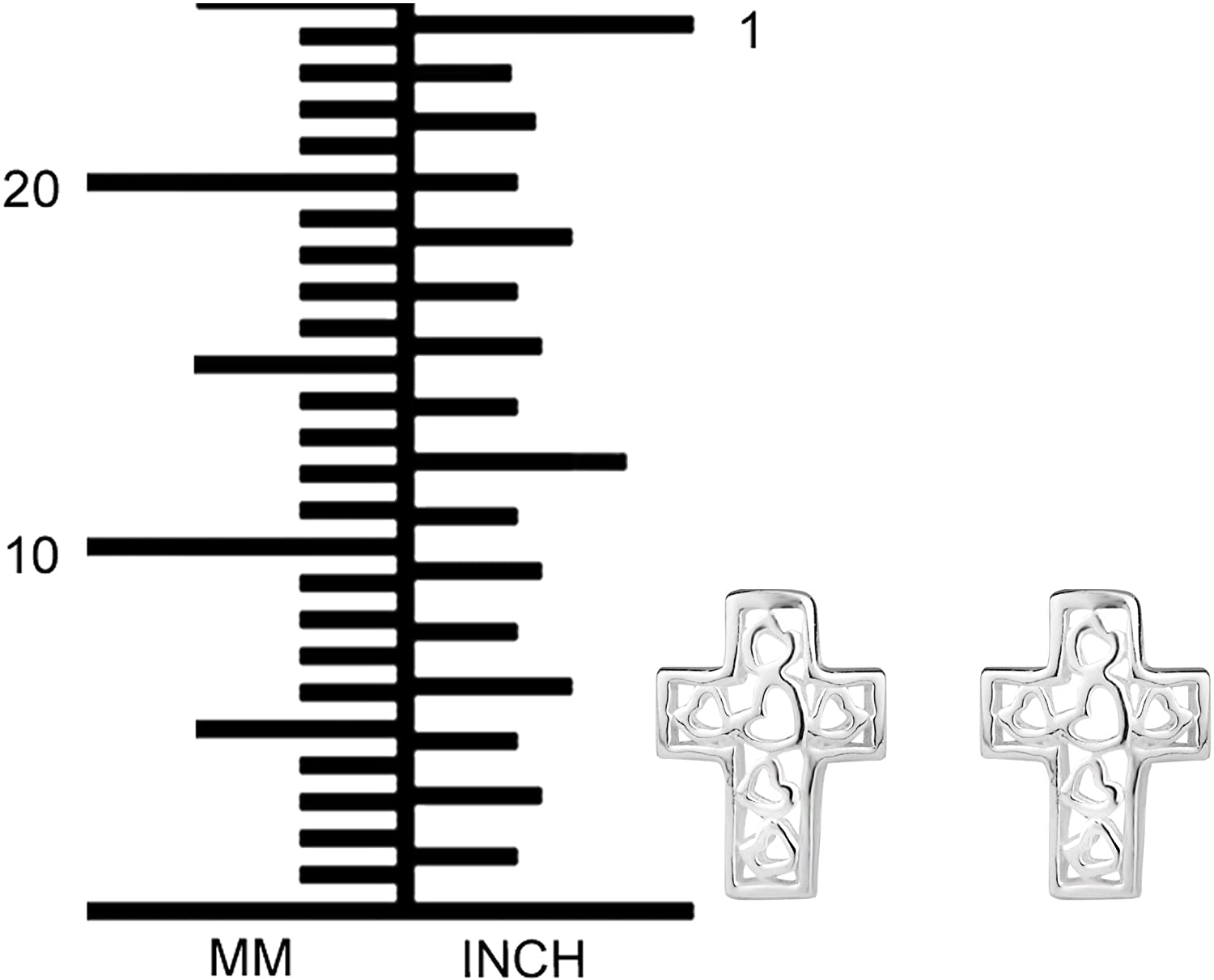 Hypoallergenic Sterling Silver Cross with Heart Designs Stud Earrings for Kids (Nickel Free)