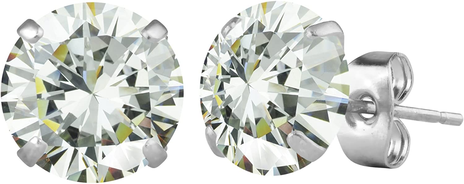 Pair of Sterling Silver Classic Round CZ Simulated Diamond Stud Earrings