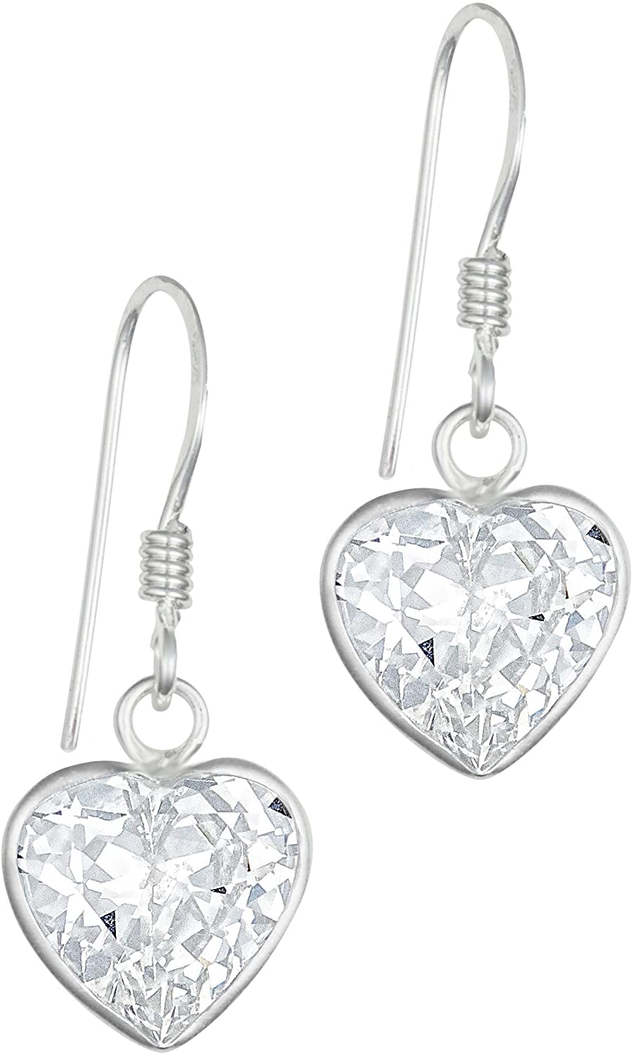 Hypoallergenic Sterling Silver 9mm CZ Heart Dangle Earrings for Kids (Nickel Free)