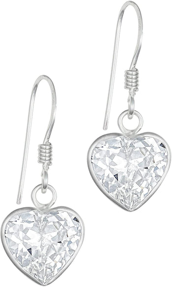 Hypoallergenic Sterling Silver 9mm CZ Heart Dangle Earrings for Kids (Nickel Free)