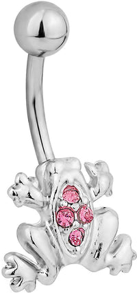 Surgical Steel Pink Jeweled Frog Belly Button Ring