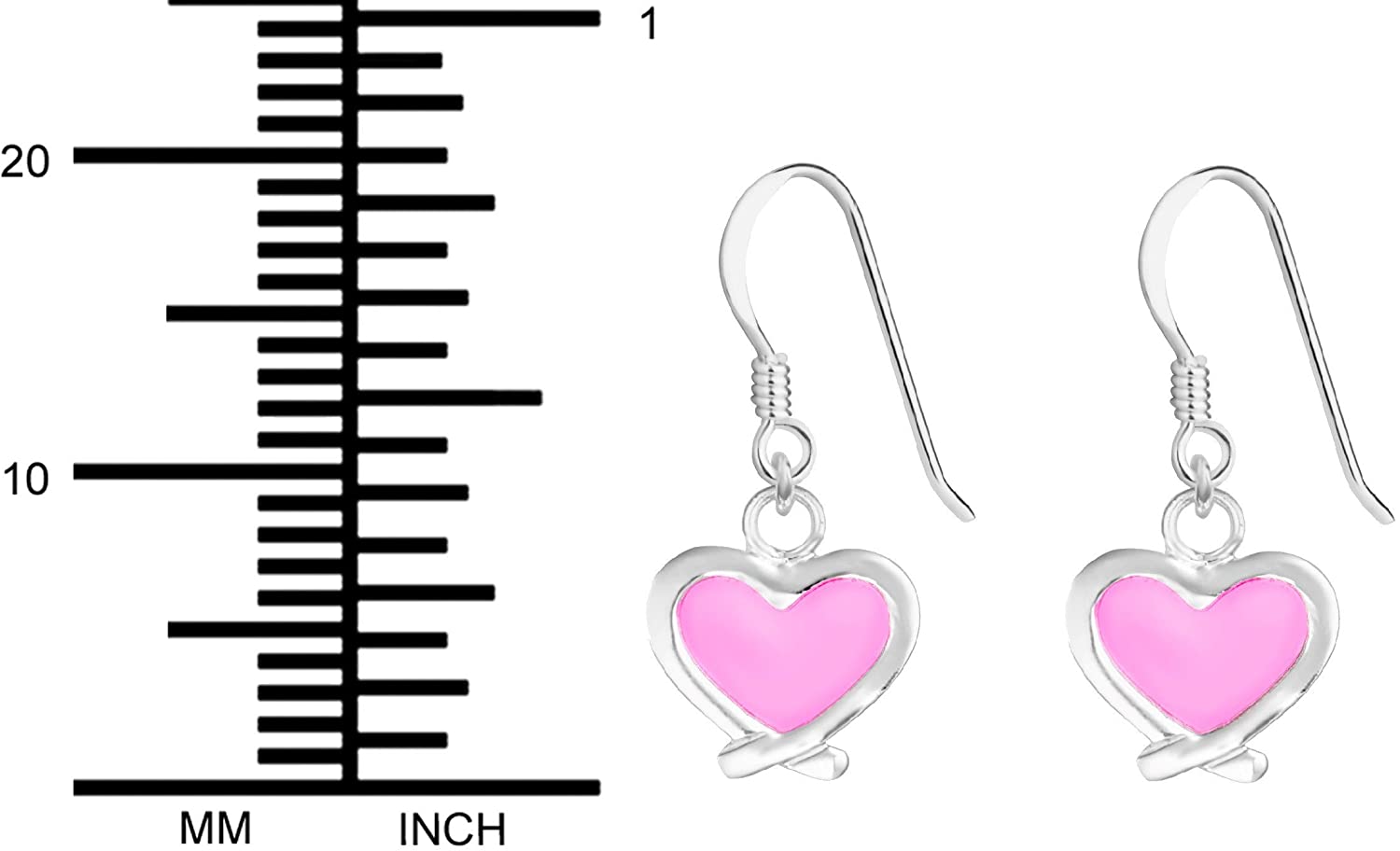 Hypoallergenic Sterling Silver Light Pink Crossover Heart Dangle Earrings for Kids (Nickel Free)