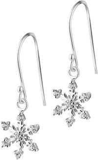 Sterling Silver CZ Simulated Diamond Snowflake Dangle Earrings for Women