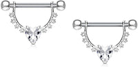 Forbidden Body Jewelry Pair of Surgical Steel 1/2 Inch (12mm) D-Ring Style CZ Heart Dangle Nipple Barbells