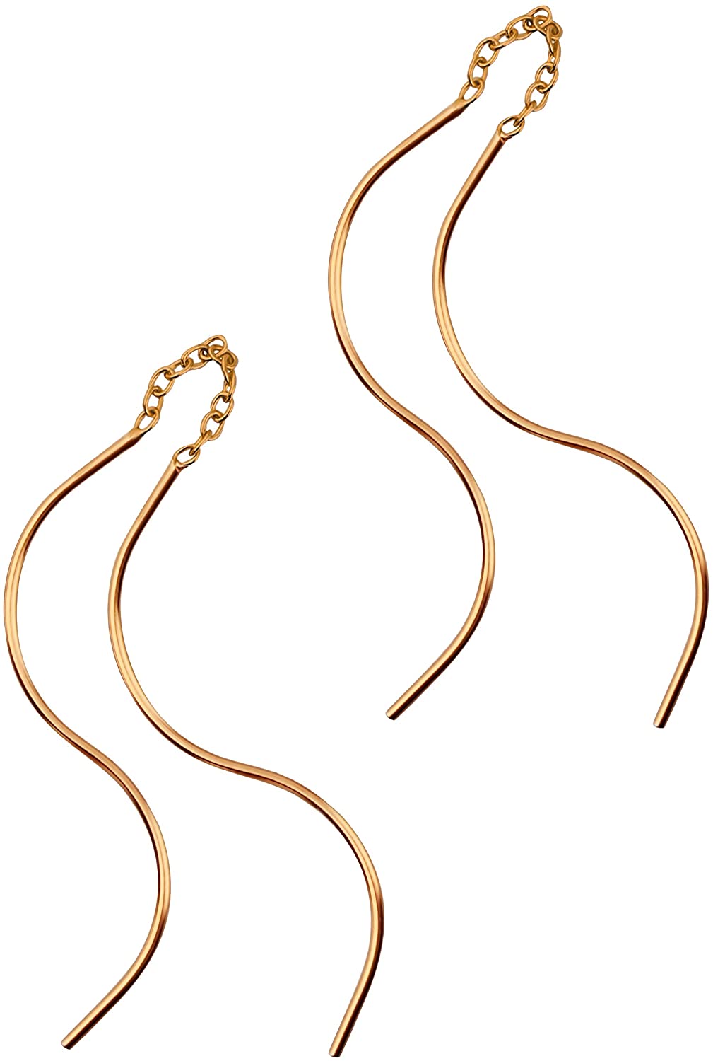 Rose Gold Plated Sterling Silver Curved Wire Threader Earrings for Women