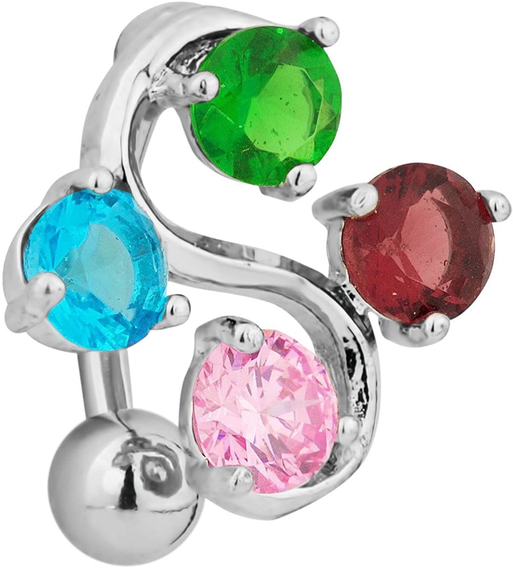 Forbidden Body Jewelry Surgical Steel Reverse Mount Sexy Rainbow Gemmed Vine Belly Button Ring