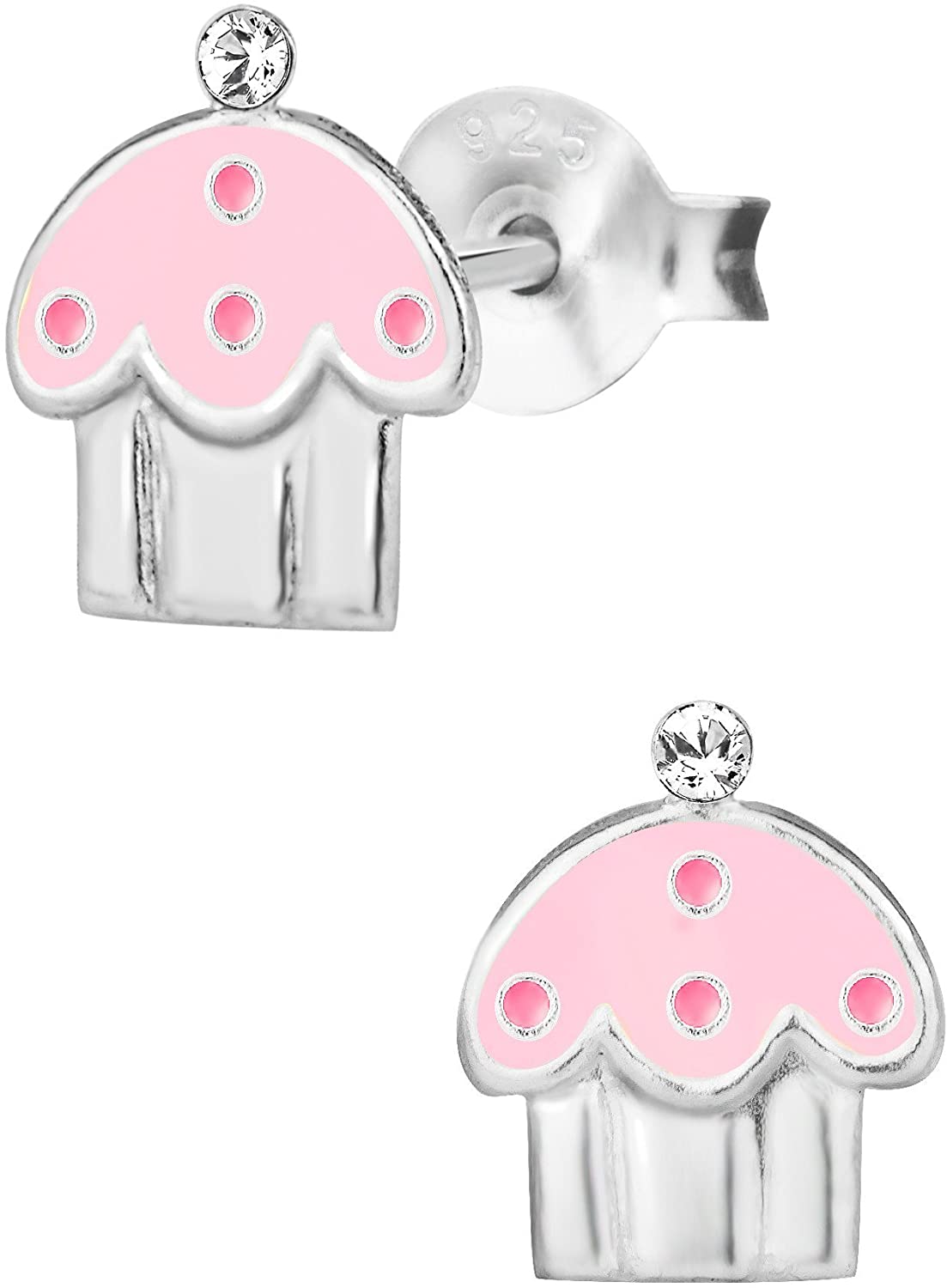 Hypoallergenic Sterling Silver Pink Cupcake Stud Earrings for Kids (Nickel Free)