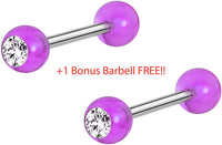 Forbidden Body Jewelry 14G 16mm (5/8 Inch) 316L Surgical Steel Acrylic Ball CZ Crystal Top Tongue Ring Barbell (BOGO Free Barbell)