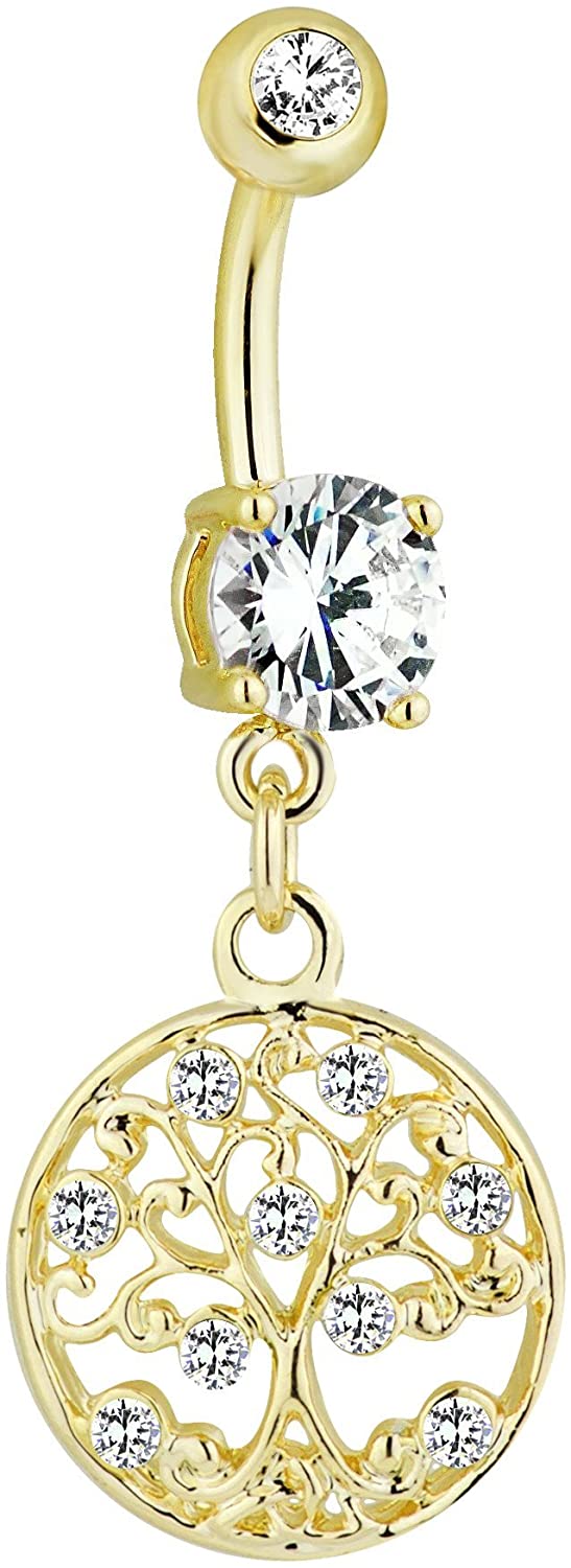 Forbidden Body Jewelry Cubic Zirconia Crystal Tree of Life Dangle Belly Button Ring