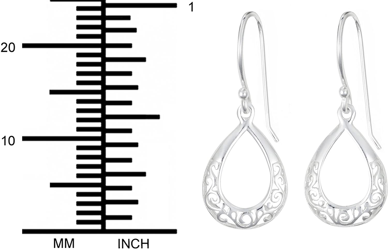 .925 Sterling Silver Hypoallergenic French Wire Drop Oval Filigree Dangle Earrings for Women