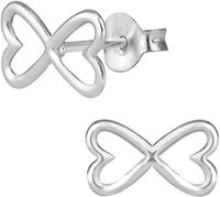 .925 Sterling Silver Double Heart Infinity Symbol Stud Earrings