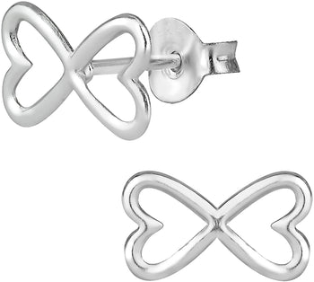 .925 Sterling Silver Double Heart Infinity Symbol Stud Earrings