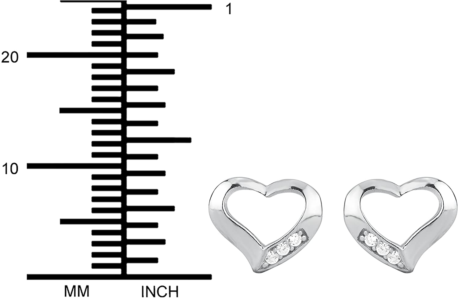 .925 Sterling Silver Cubic Zirconia Open Heart Stud Earrings