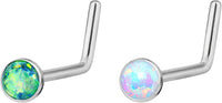 Forbidden Body Jewelry 20g 6mm Surgical Steel, Gold IP Plated & Rose Gold IP Plated Synthetic Opal L-Shape Nose Stud