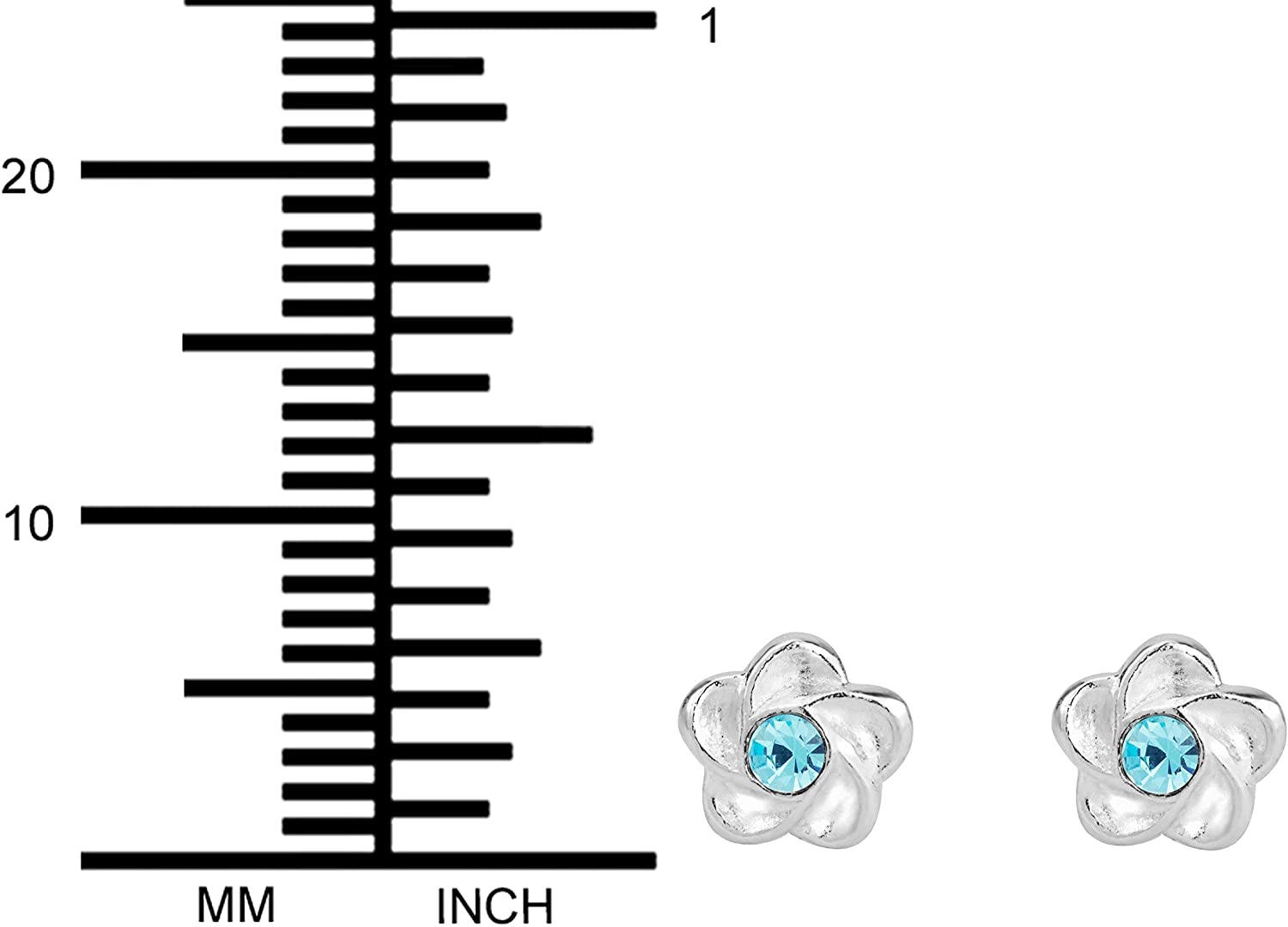 Hypoallergenic Sterling Silver Aqua Jeweled Flower Stud Earrings for Kids (Nickel Free)