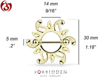 Forbidden Body Jewelry Pair of Surgical Steel Sexy Tribal Sun Nipple Piercing Shields, 9/16 Inch Barbells