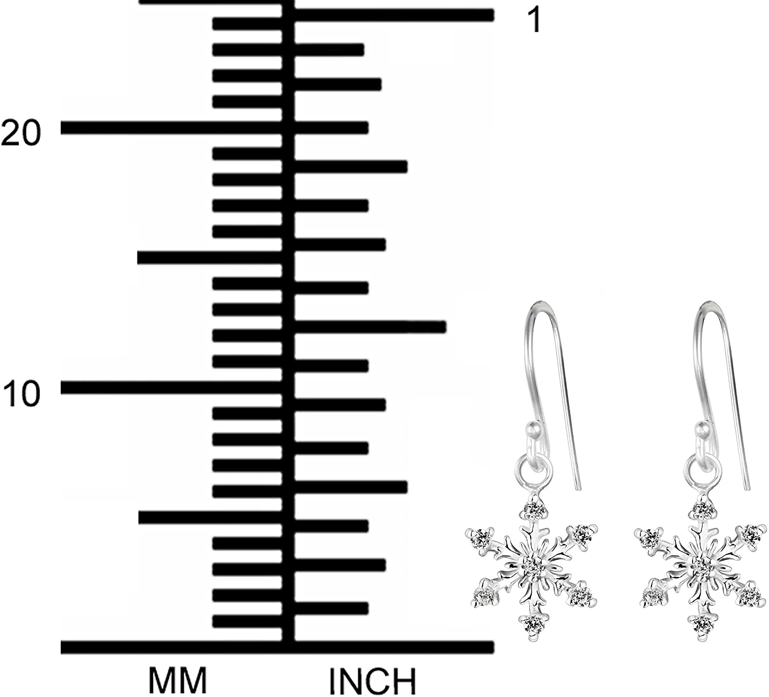 Sterling Silver CZ Simulated Diamond Snowflake Dangle Earrings for Women