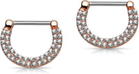 Forbidden Body Jewelry 14G Surgical Steel & Gold IP Plated Double Lined Crystal Gemmed Nipple Piercing Clicker Ring Set