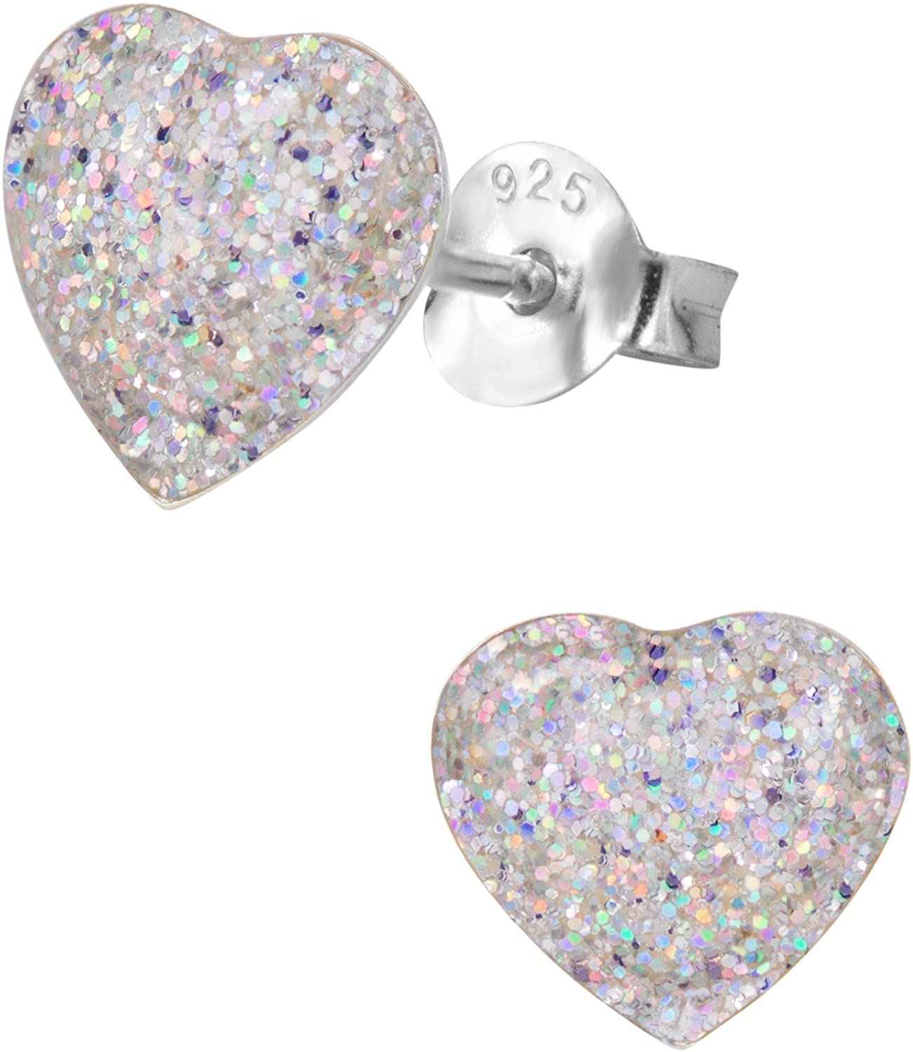 Hypoallergenic Sterling Silver Sparkly Gold Glitter Heart Stud Earrings for Kids (Nickel Free)