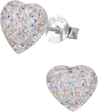 Hypoallergenic Sterling Silver Sparkly Gold Glitter Heart Stud Earrings for Kids (Nickel Free)