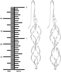 .925 Sterling Silver 1.6" Elegant Swirl Dangle Earrings for Women, Hypoallergenic