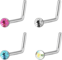 Forbidden Body Jewelry 20G Surgical Steel 6mm L-Shaped Nose Piercing Stud with 2.5mm Crystal Top