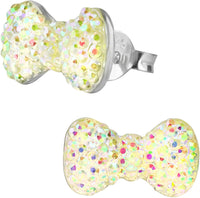 Hypoallergenic Sterling Silver Aurora Borealis Bow Stud Earrings for Kids (Nickel Free)