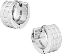 Stainless Steel Square Cut Grooves Thick Huggie Hoop Earrings for Men