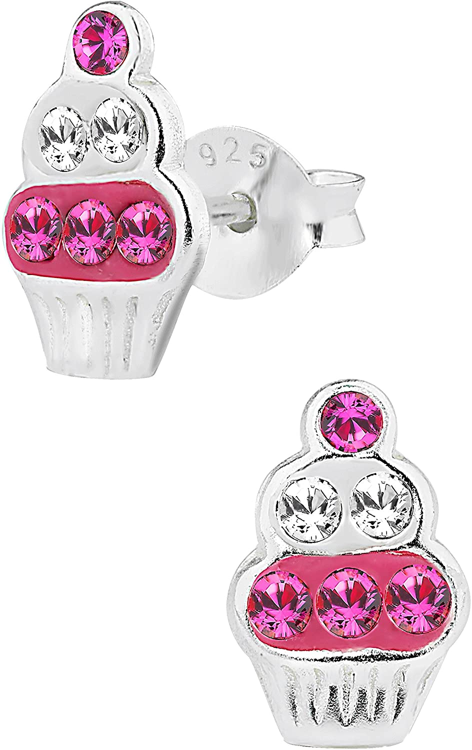 Hypoallergenic Sterling Silver Jeweled Red Velvet Cupcake Stud Earrings for Kids (Nickel Free)