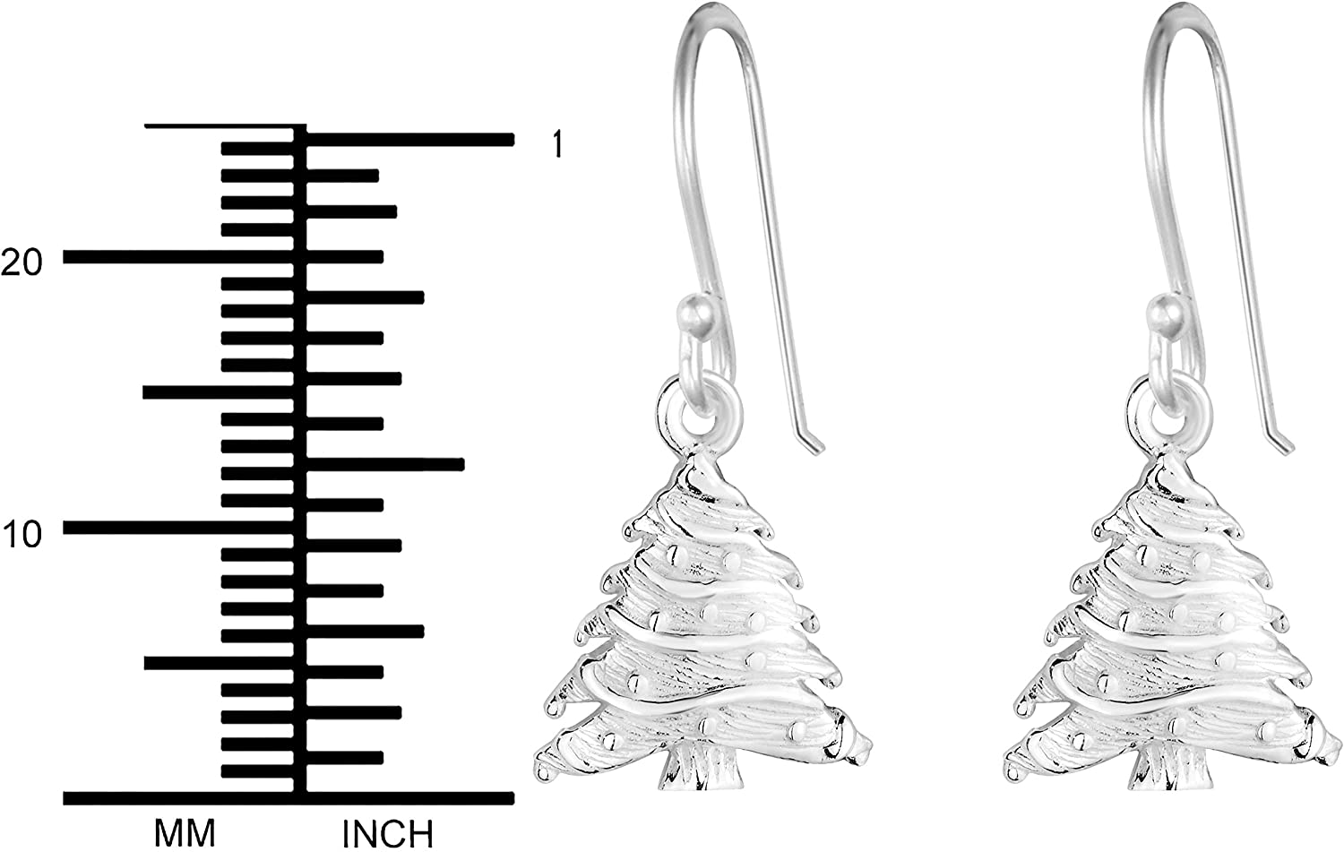 .925 Sterling Silver Christmas Tree Elegant Holiday Dangle Earrings for Women