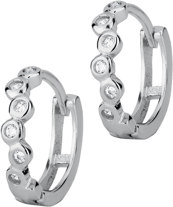 .925 Sterling Silver CZ Crystal .55 Inch Hoop Earrings