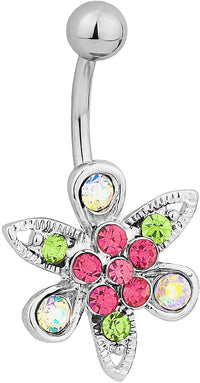 Surgical Steel Jeweled Flower Belly Button Ring