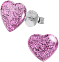 Hypoallergenic Sterling Silver Sparkly Gold Glitter Heart Stud Earrings for Kids (Nickel Free)