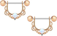 Forbidden Body Jewelry 14g-16g Surgical Steel Synthetic Opal Partial Nipple Shield Filigree Barbell Set