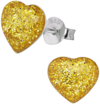 Hypoallergenic Sterling Silver Sparkly Gold Glitter Heart Stud Earrings for Kids (Nickel Free)