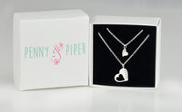 Penny & Piper Mother Daughter Necklaces for 2: .925 Sterling Silver Heart Charm & Heart Cut Out Necklaces