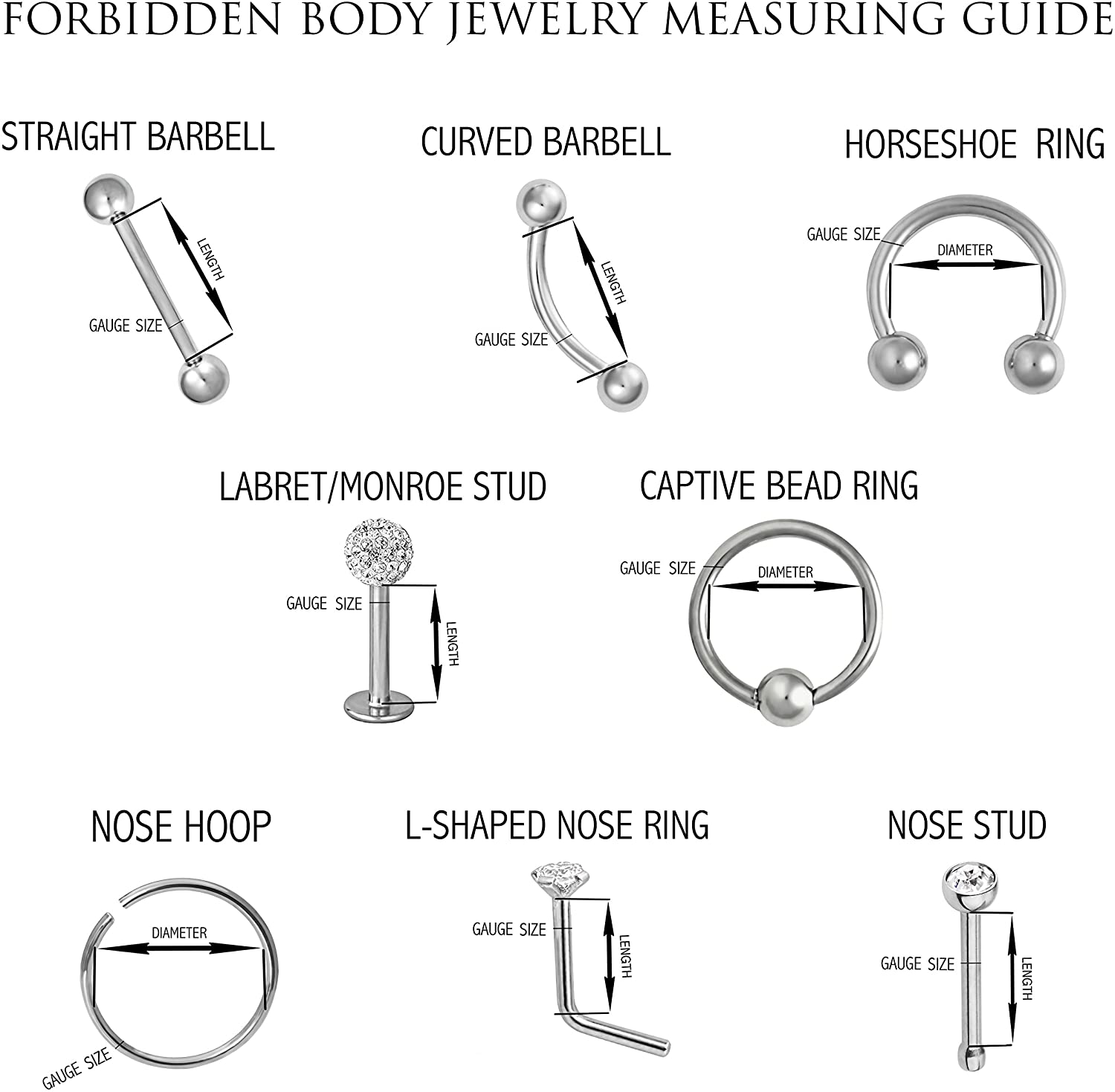 Forbidden Body Jewelry Set of 3: 16g Bioflex 8mm Tragus Earrings, Helix Earrings and Labret Piercing Studs with Square Crystals