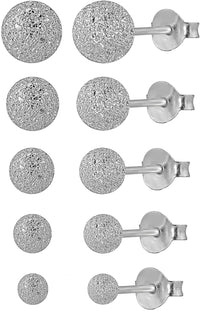 10pc Value Pack: Surgical Steel Sand Blast Ball Stud Earrings (3mm-7mm Pairs)