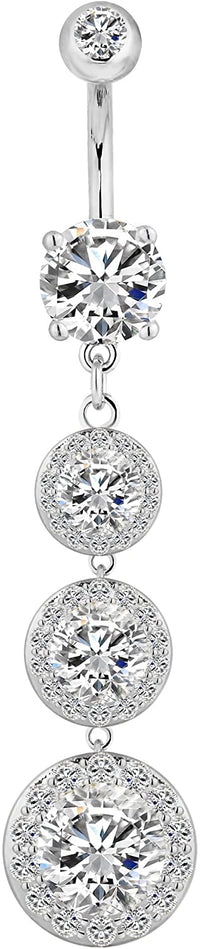 Forbidden Body Jewelry Sexy Dangle Triple CZ Crystal Drop Ultra Glam Bling Belly Button Ring