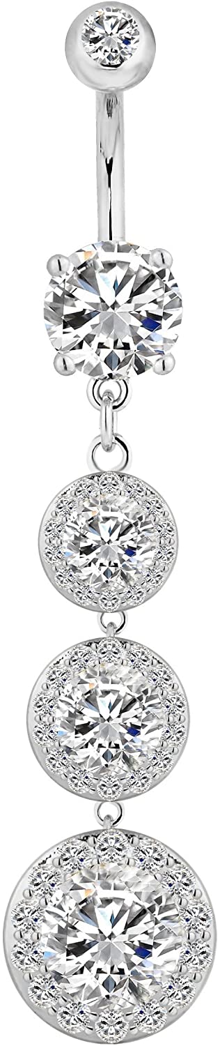 Forbidden Body Jewelry Sexy Dangle Triple CZ Crystal Drop Ultra Glam Bling Belly Button Ring