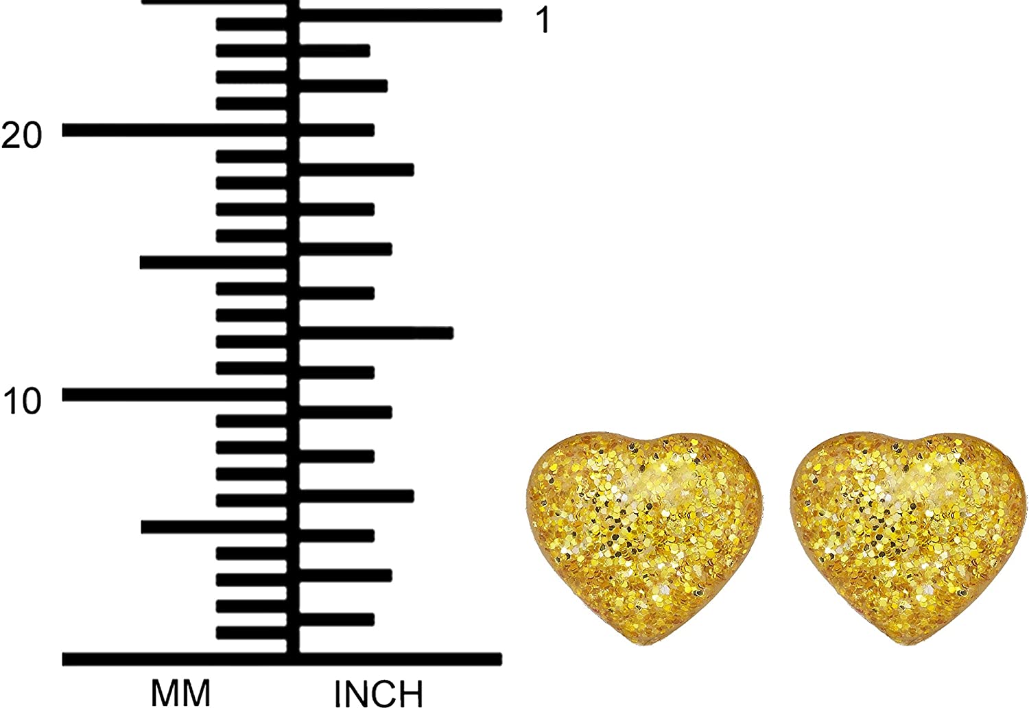 Hypoallergenic Sterling Silver Sparkly Gold Glitter Heart Stud Earrings for Kids (Nickel Free)