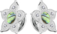 Forbidden Body Jewelry 8G-5/8 Surgical Steel Abalone Shell Center Flower Screw Fit Tunnel Plug Earrings