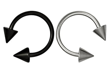 Set of Black and Silver Spiked Horseshoe Septum Rings