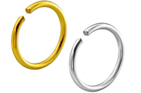 These 20 gauge seamless nose hoops are made with .925 Sterling Silver. The gold hoop is plated with 18k yellow gold.