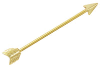 This arrow industrial barbell is made with surgical grade 316L Stainless Steel and gold IP plating for color. IP (Ion Plating) is a safe and permanent fusion coating process used to enhance the durability, color and shine of body jewelry. This 14 gauge body jewelry is hypoallergenic and lead & nickel free.