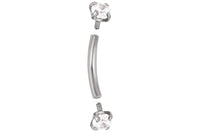 This 16 gauge curved eyebrow ring is made with surgical grade 316L Stainless Steel. This eye catching body jewelry is internally threaded for maximum comfort. The barbell is 5/16" (8 mm) long and the crystals measure 3 mm wide. Both end pieces unscrew for easy use. This body jewelry is hypoallergenic and nickel free.