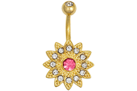 14Kt Gold Plated Crystal Sunflower Belly Ring