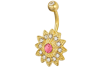 14Kt Gold Plated Crystal Sunflower Belly Ring