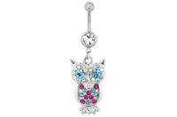 Clear Pave Gem Owl Dangle Belly Ring